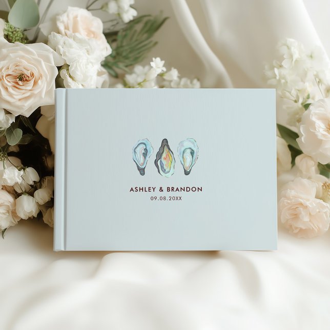 Watercolor Oyster Coastal Seaside Wedding Guest Book (Creator Uploaded)
