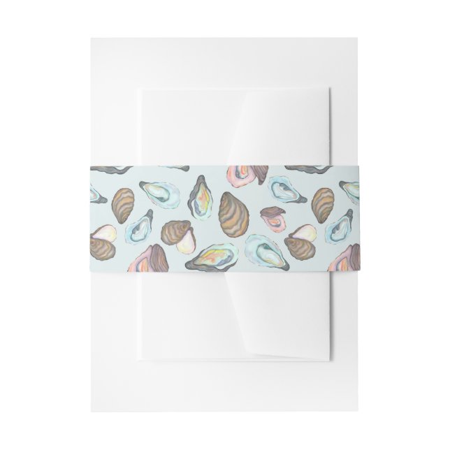 Watercolor Oyster Coastal Seaside Wedding Invitation Belly Band (Front Example)