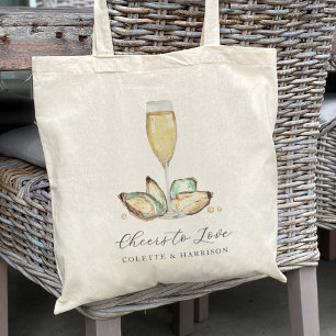 Watercolor Oyster & Pearl "Cheers to Love" Favor Tote Bag