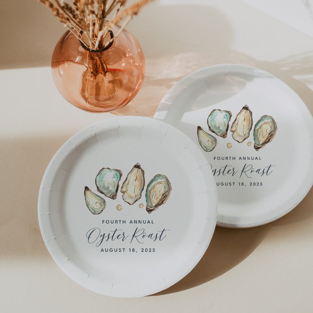 Watercolor Oyster & Pearl Oyster Roast Paper Plate (Creator Uploaded)