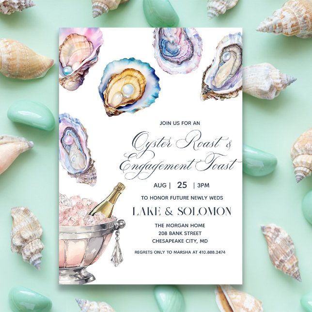Watercolor Oyster Roast & Champagne Engagement Invitation (Creator Uploaded)