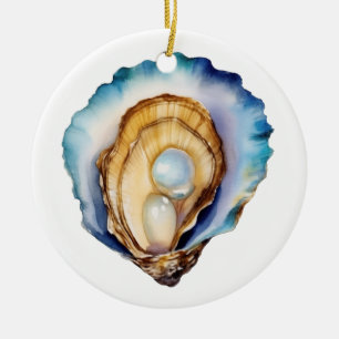 Watercolor Oyster Shell Ceramic Ornament