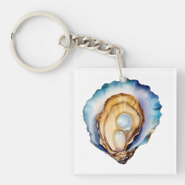 Watercolor Oyster Shell Key Ring (Front)