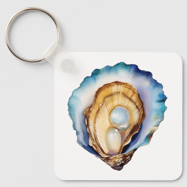 Watercolor Oyster Shell Key Ring (Front)