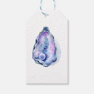 Watercolor oyster shell with pearl gift tags