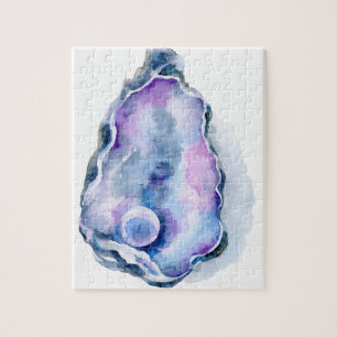 Watercolor oyster shell with pearl jigsaw puzzle