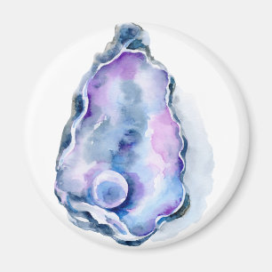Watercolor oyster shell with pearl magnet