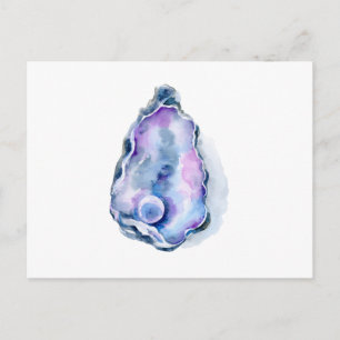 Watercolor oyster shell with pearl postcard