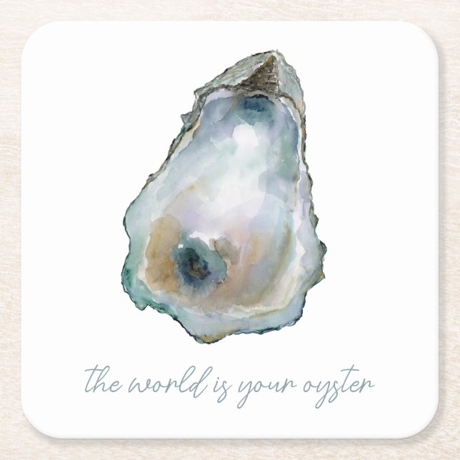 Watercolor Oyster Square Paper Coaster (Front)