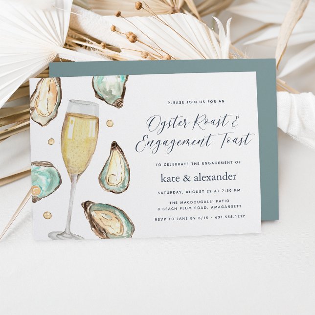 Watercolor Oysters & Champagne Engagement Party Invitation (Creator Uploaded)
