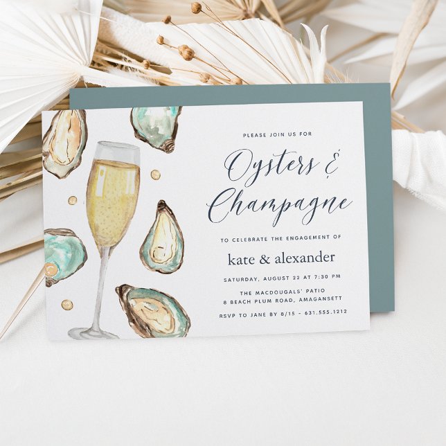 Watercolor Oysters & Champagne Engagement Party Invitation (Creator Uploaded)