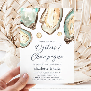Watercolor Oysters & Champagne Engagement Party Invitation