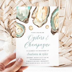 Watercolor Oysters & Champagne Engagement Party Invitation