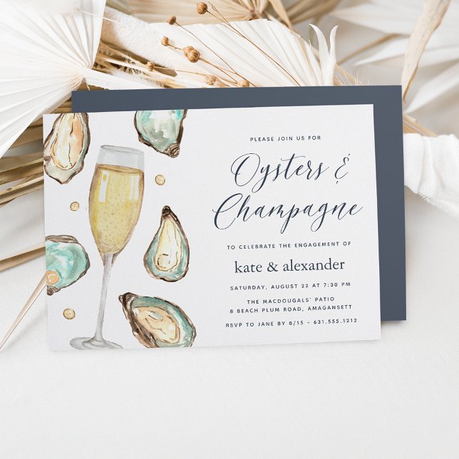 Watercolor Oysters & Champagne Engagement Party Invitation (Creator Uploaded)