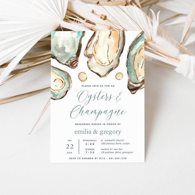 Watercolor Oysters & Champagne Rehearsal Dinner Invitation (Creator Uploaded)
