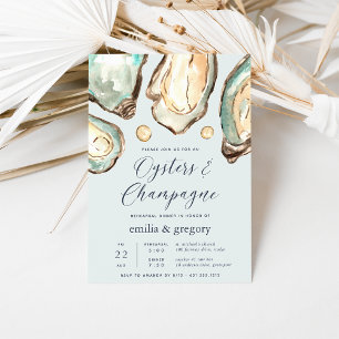 Watercolor Oysters & Champagne Rehearsal Dinner Invitation