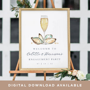 Watercolor Oysters & Champagne Welcome Sign
