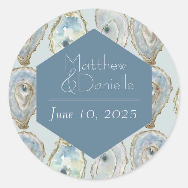 Watercolor Oysters Wedding  Classic Round Sticker (Front)