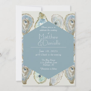 Watercolor Oysters Wedding- Dusty Blue Invitation