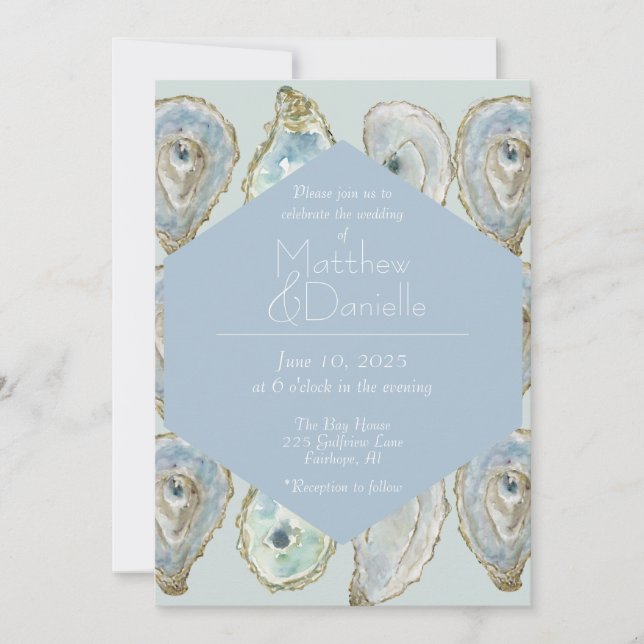 Watercolor Oysters Wedding- Light Blue Invitation (Front)