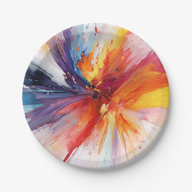 Watercolor Paint Abstract Explosion Paper Plate (Front)
