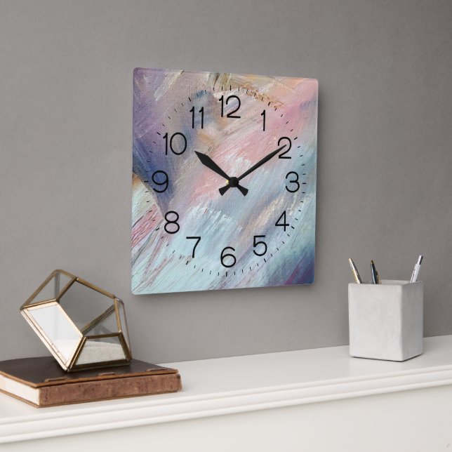 Watercolor Paint Abstract Square Wall Clock (Office)