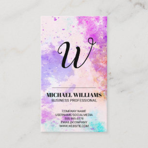 Watercolor Paint Background   Monogram Business Card