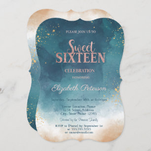 Watercolor Paint Splash Glitter Sweet 16 Invitation