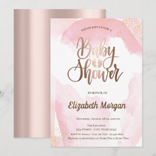Watercolor Paint Splash Rose Gold  Baby Shower Invitation