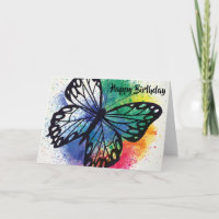 Watercolor Paint Splashed Butterfly Birthday