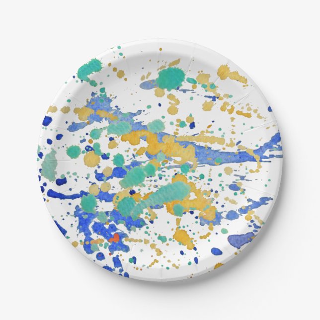 Watercolor Paint Splatters Paper Plate (Front)
