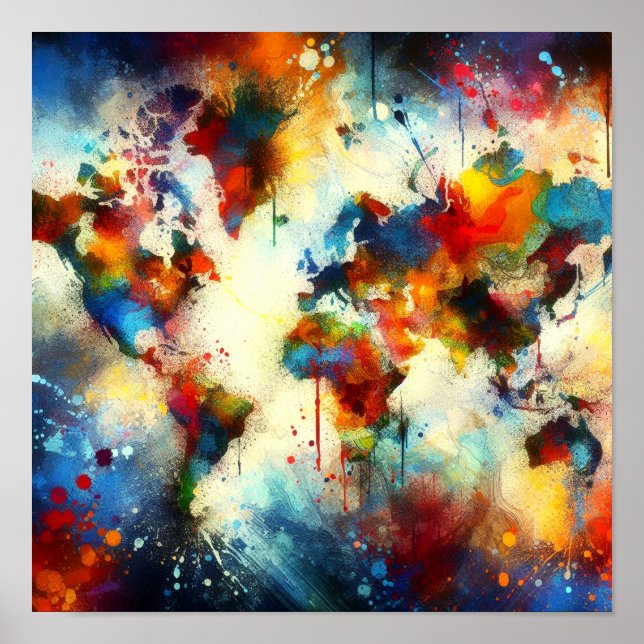 Watercolor Paint World Map Poster (Front)