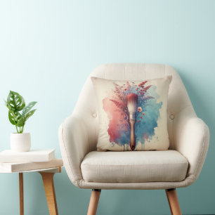 Watercolor Paintbrush With Floral Bouquet Cushion