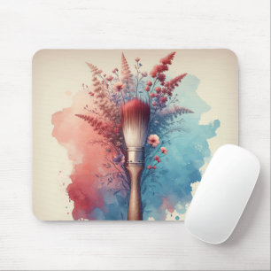 Watercolor Paintbrush With Floral Bouquet Mouse Pad