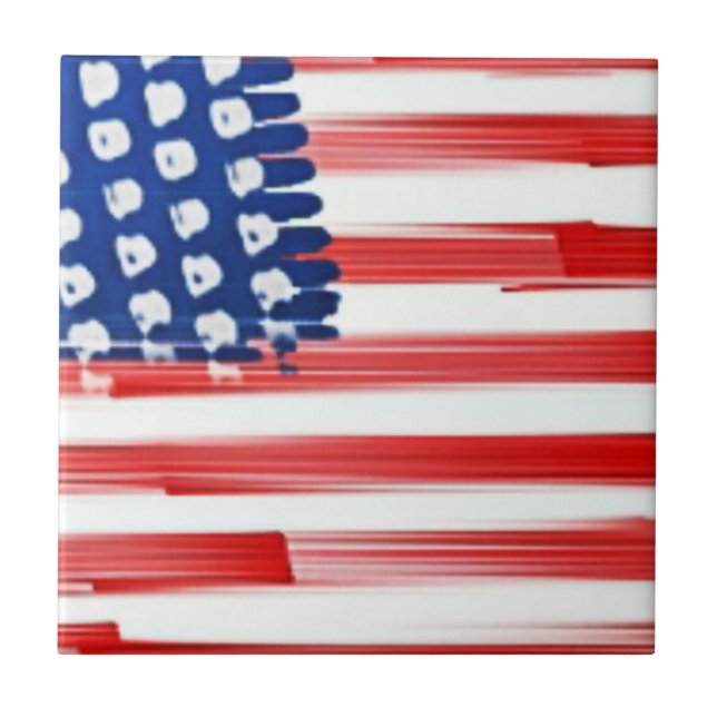 Watercolor painted American flag  Ceramic Tile (Front)