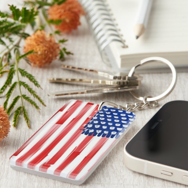 Watercolor painted American flag  Key Ring (Front Right)