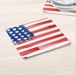 Watercolor painted American flag Square Paper Coaster