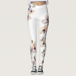 Watercolor Painted  Anemone Flower Leggings