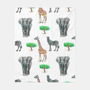 Watercolor painted animals seapless pattern fleece blanket
