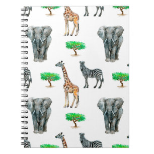 Watercolor painted animals seapless pattern notebook