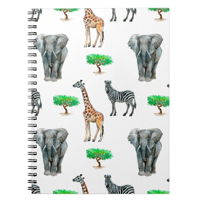 Watercolor painted animals seapless pattern notebook (Front)