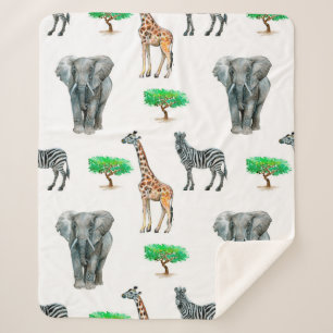 Watercolor painted animals seapless pattern sherpa blanket