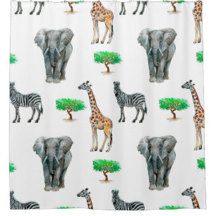 Watercolor painted animals seapless pattern shower curtain