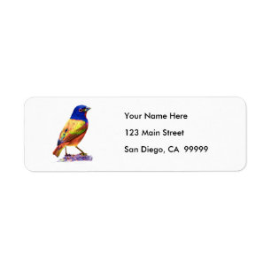 Watercolor Painted Bunting Song Bird Return Address Label