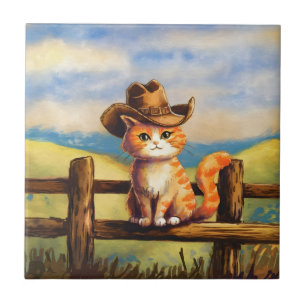 Watercolor Painted Cat Dad Ceramic Tile