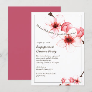Watercolor Painted Cherry Blossom Engagement Party Invitation