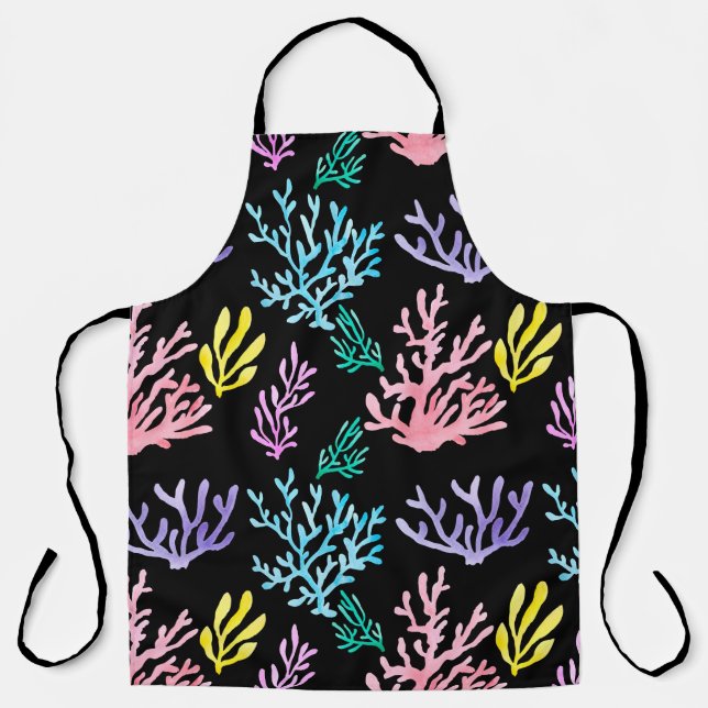 Watercolor painted corals seamless pattern apron (Front)
