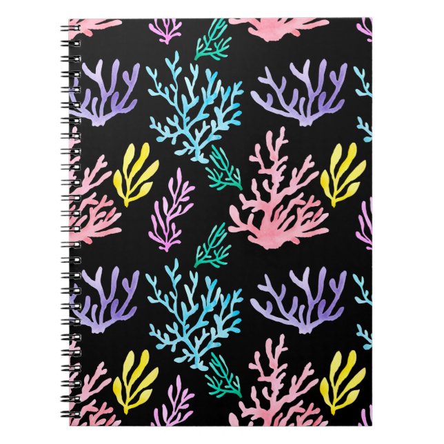 Watercolor painted corals seamless pattern notebook (Front)