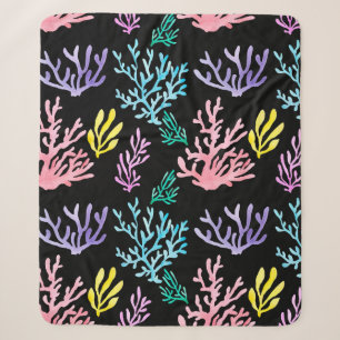 Watercolor painted corals seamless pattern sherpa blanket