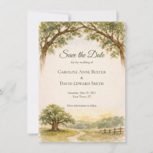 Watercolor Painted Country Oaks Save the Date